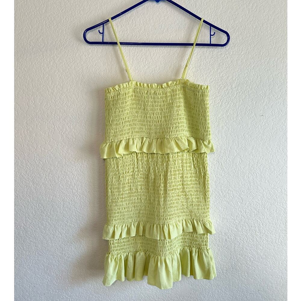 Forever 21 Flounce Smocked Mini Dress Green Ruffle Size Medium Party Whimsy